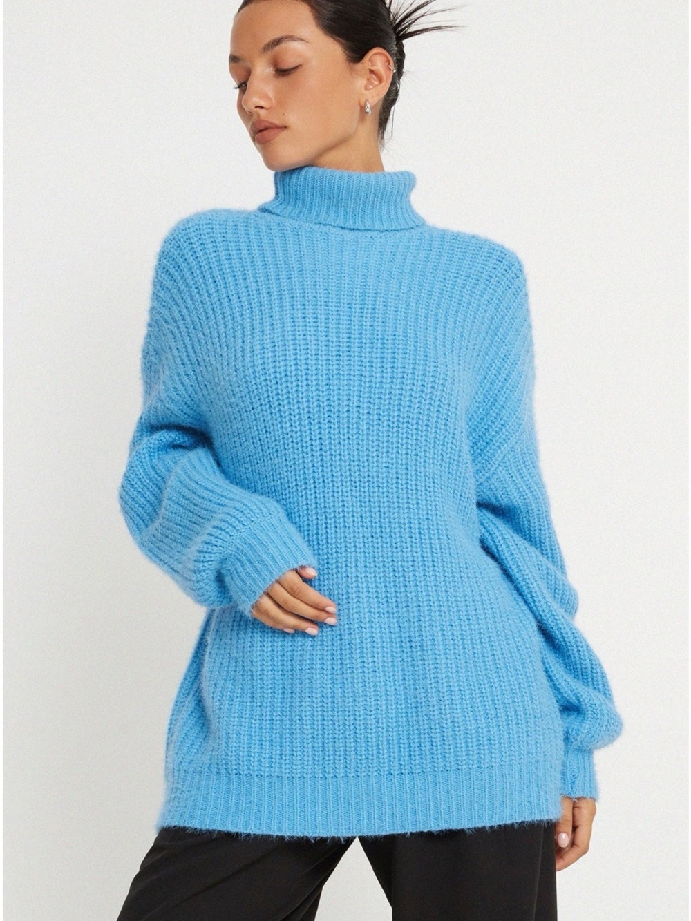 Motel Rocks Mada Blue Oversized Turtleneck Knit Sweater M